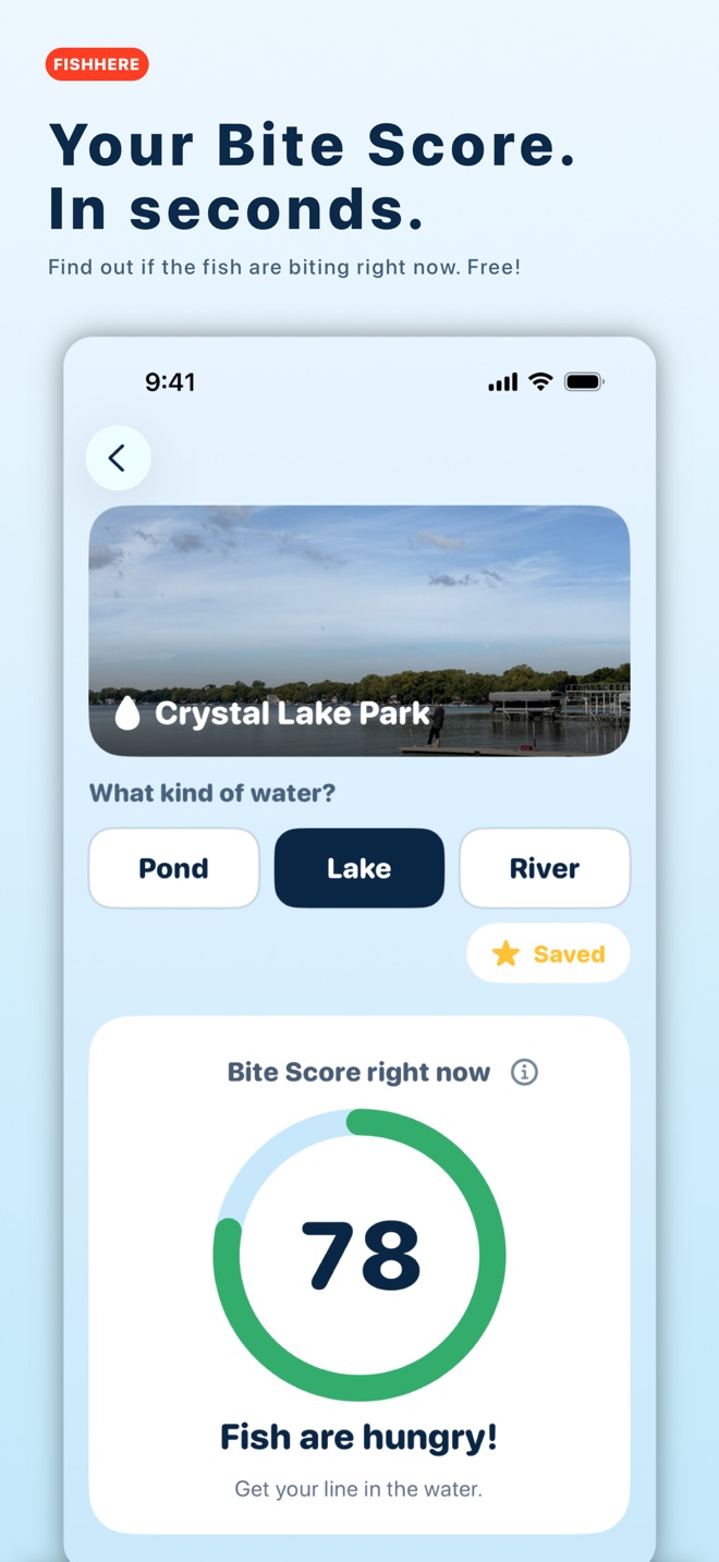 A photo of Crystal Lake with a Bite Score of 78: Fish are hungry!